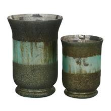 Green Glass Rustic Candle Holder Set